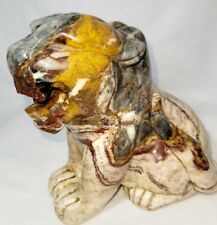 Vintage Large Hand Carved Picasso Marble Stone Roaring Cougar/Mountain Lion picture