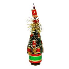 VTG Revolving Musical Glittered Bottle Brush Christmas Tree Japan Soldiers RARE picture