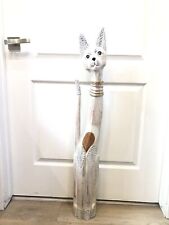 Cat Tall Statue Wood Hand Carved Gold Straw And Paint Details By Zenda Lmp picture