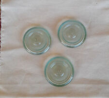 3  Antique Reis Aqua Glass Canning Jar Lid Narrow Mouth Late 1800's Maine Barn picture