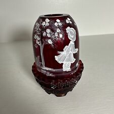Mary Gregory Fenton Ruby Hand Painted Girl Butterfly Fairy Light Lamp - Signed picture