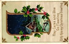 Vintage Postcard- MAY CARES AND WOE GO FLEETING WITH THIS MY CHRISTM Early 1900s picture
