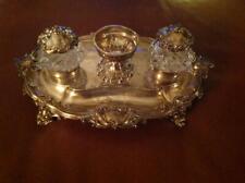 Antique Early Victorian Sterling Inkstand W / Two Crystal Inkwells c1858 picture