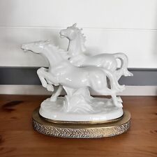 Pair of White Galloping Horses on Brass Base Art Deco Figurine Blanc de Chine picture