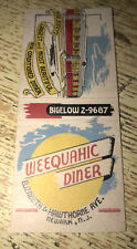 1950s Weequahic Diner Newark New Jersey Restaurant Matchcover  picture