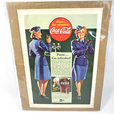 1940s Coca Cola Print Ad - Military Women Enjoying a Coke picture