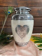 Silver Heart Cremation Urn, Urns for Human Ashes, Large Cremation Urn, Urns picture
