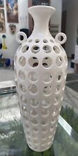VTG White Pierced Glazed Clay Ceramic Vase Shaped Vessel Sculpture Urban Design picture