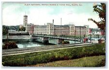 1909 Elgin National Watch Work And Third Rail Elgin Illinois IL Trees Postcard picture