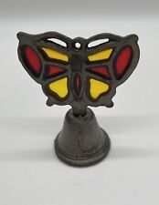 Pre-owned Small Red & Yellow Stained Glass Butterfly dinner Bell picture