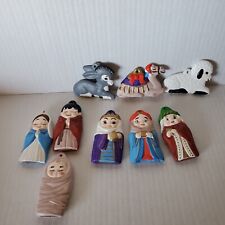 Vintage Ceramic Mini Nativity Christmas Ornaments Hand Painted Set Of 9 picture