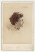 Antique Circa 1880s Cabinet Card Beautiful Woman Wearing Unique Choker Troy, NY picture