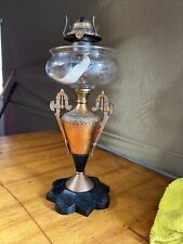 Antique P & A Acid Etch Art Nouveau Egyptian Revival Oil Kero Lamp Metal Glass picture