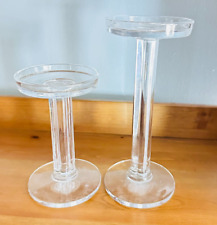 set of 2 candle holders clear glass pedistal 6.25