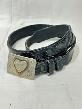Vintage Western Flair Hearts Silver Buckle & Black Leegin Leather Belt 28