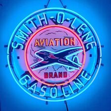 Smith-O-LENE Aviation Gasoline Neon Sign 24x24 Lamp Gas Station Store Wall Decor picture