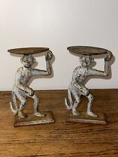 Cast Iron Monkey Candle  Holder Pair - Vintage & Heavy picture