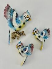 Vintage Ceramic Bird Wall Hanging Plaque Mom with Baby Birds set of 3, Blue picture