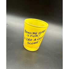 Vintage Shot Glass Bowling Humor Yellow Kitschy Sports Barware Retro Fun Gag picture