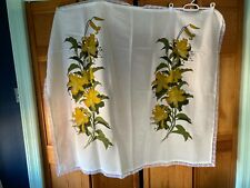 VTG ALFRED SHAHEEN BEIGE FLORA FABRIC TABLECLOTH HANDPAINTED IN HAWAII 43X43 IN. picture