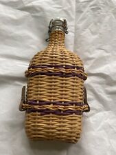 RARE UNUSUAL French Wicker Wrapped Glass Holy Water Bottle from Lourdes France picture