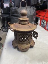 Vintage Rare Antique Japanese Cast Iron Candle Patina Lantern Garden PAGODA picture