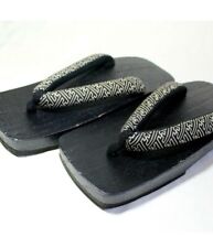Japanese GETA Black Wooden Footgear Clogs Kimono Sandals Wood Shoes Black White picture