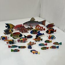 Huge Lot Of 29 Handcarved Hand Painted Wooden Folk Art Fish Vibrant Color Exotic picture
