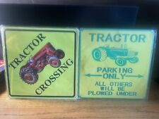 TRACTOR CROSSING & TRACTOR PARKING ONLY FLANGED METAL SIGN NIP 12x12 FOR FARM picture