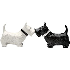 ✿ New Salt Pepper Shaker Set Figurine SCOTTISH TERRIER WESTIE Dog Kiss Scottie picture