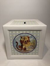 Winnie the Pooh Ceramic Coin Bank (5.5” Square Cube) White w/ Plug Disney picture