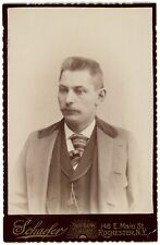 CIRCA 1890'S CABINET CARD Man Short Hair Mustache Suit Schaefer Rochester, NY picture