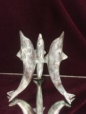 VTG. Rare SP Brass Marble Dolphin Statue San Pacific Art Tri-Pod Sculpture 6.5”H picture