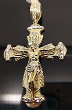 Real 10k Yellow Gold Jesus Crucifix Cross Charm Diamond Cut Pendant  picture