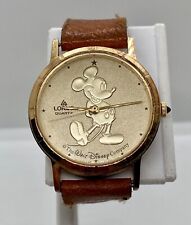Walt DISNEY Co. Ladies  WATCH New Battery Mickey Mouse Gold Dial Brown Leather picture