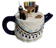 Vintage Hanukkah/Chanukah Ceramic Teapot-Traditional Blue and White picture