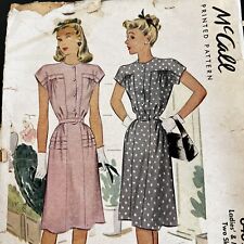 Vintage 1940s McCalls 6469 Tiered Peplum Tucked Dress Sewing Pattern 16 XS/S CUT picture