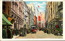 Vtg 1920s Washington Street Trollys People Cars Boston Massachusetts MA Postcard picture