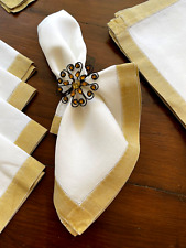 Bergdorf Goodman - 12 Vintage Fine White Linen Napkins w/ Gold Borders YY515 picture