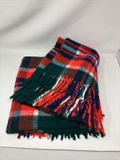 Vintage Troy Robe Plaid Wool Blanket Fringe Stadium Throw Red Green Blue 52x69