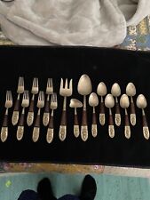 SIAM LOT OF 17 PIECES BRASS AND WOOD FLATWARE picture