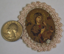 Vtg Our Lady of Perpetual Help Agnus Dei relic embroidered scapular badge picture