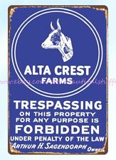 Alta Crest Farms Trespassing forbidden metal tin sign nature wall lodge cafe picture