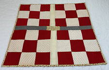 Vintage Antique Patchwork Quilt Large Table Topper, Nine Patch, Red & White picture