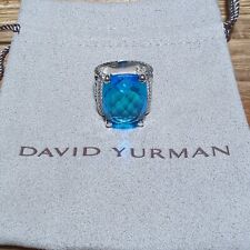 David Yurman Sterling Silver 20x15mm Wheaton Hampton Blue & Diamonds Ring Sz 6 picture