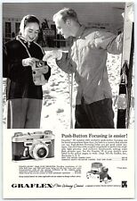 1940s GRAFLEX 35 PUSH BUTTON FOCUSING CAMERA SKI TRIP FULL PAGE PRINT AD Z5242 picture