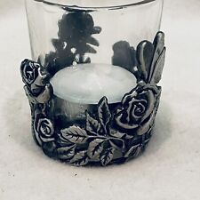 Vintage Pewter Rose and Butterfly  Votive Cup picture
