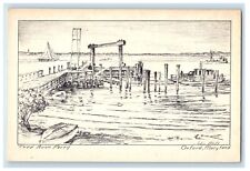 c1930's Tred Avon Ferry Sketch Boats Oxford Maryland MD, John Mill Postcard picture