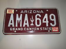 July 1989 ARIZONA License Plate NATURAL Sticker SUPERB QUALITY # AMA 649 picture
