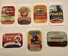 LOT OF 7 VINTAGE SARDINES LABELS SUNSET PACKING CO. MAINE picture